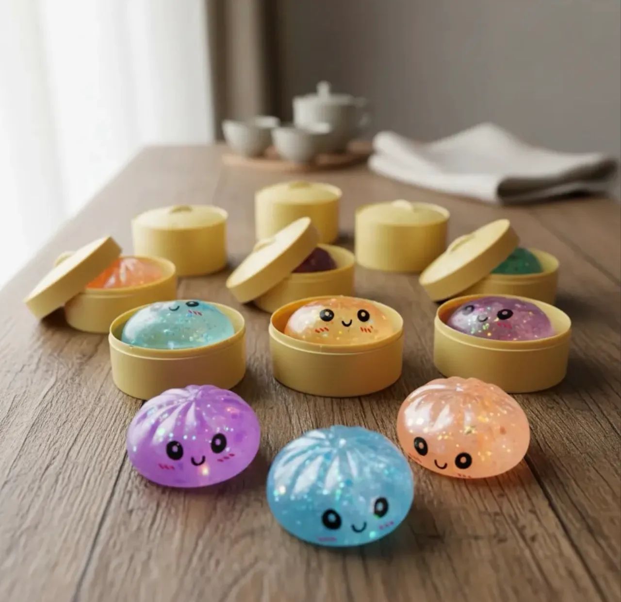 Mini Squishy Bolinho Chinês C/ Glitter E Cesto  - Foto 4