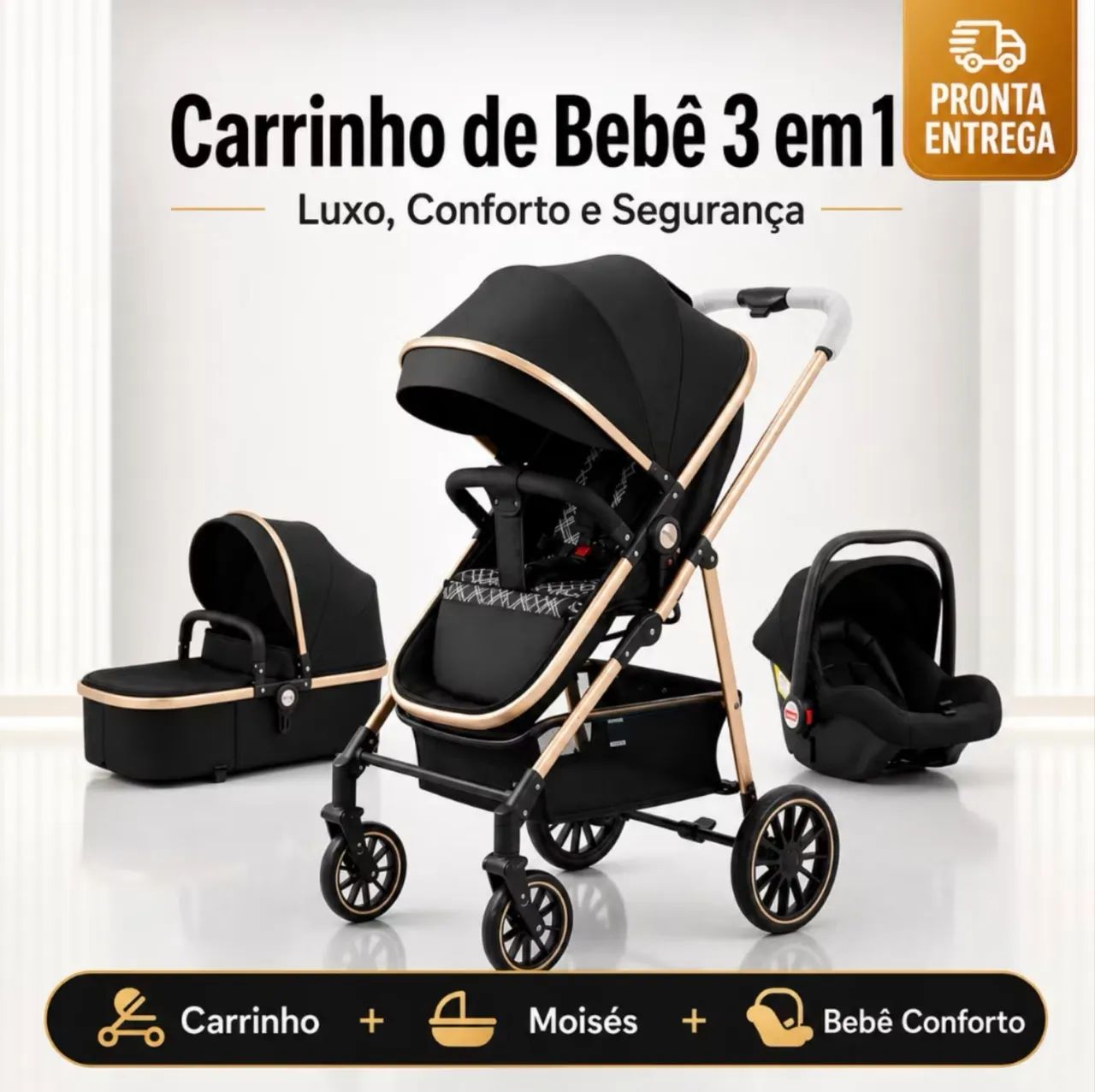 Carrinho de bebê PREMIUM + bebê conforto  - Foto 5