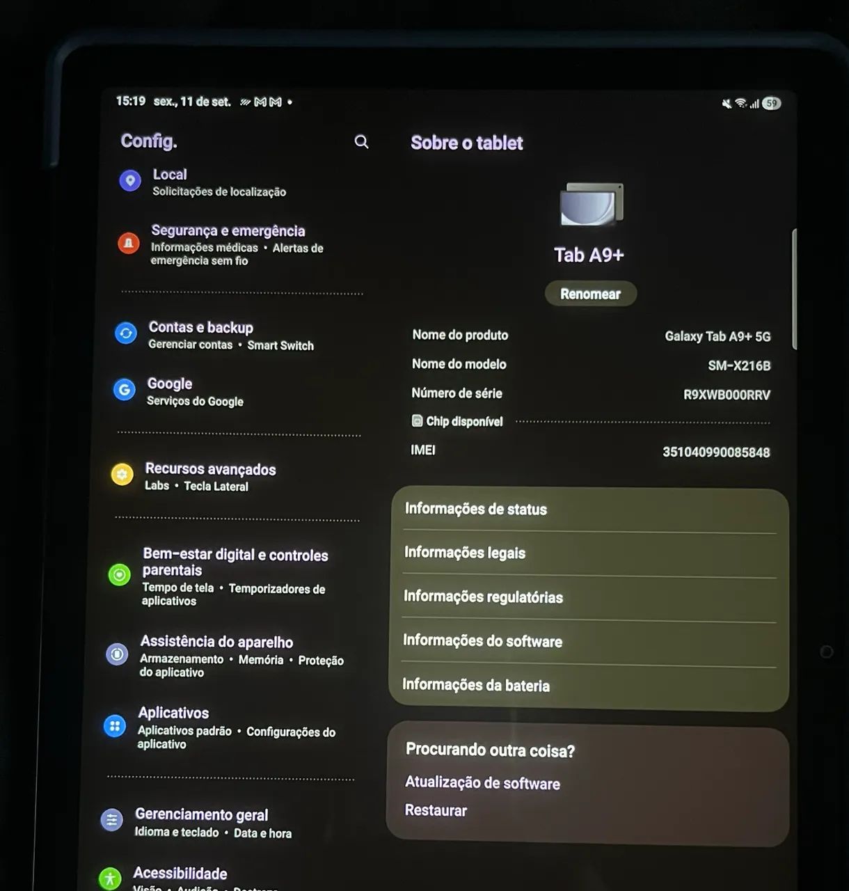 Vendo Samsung Galaxy Tab A9+ 5G 64GB Grafite  - Foto 2