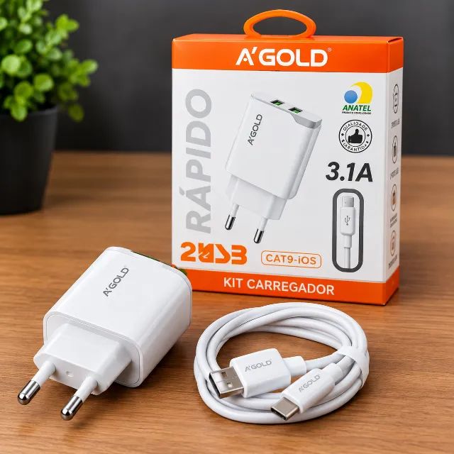Carregador para iPhone A?GOLD 3.1A + Cabo Lightning