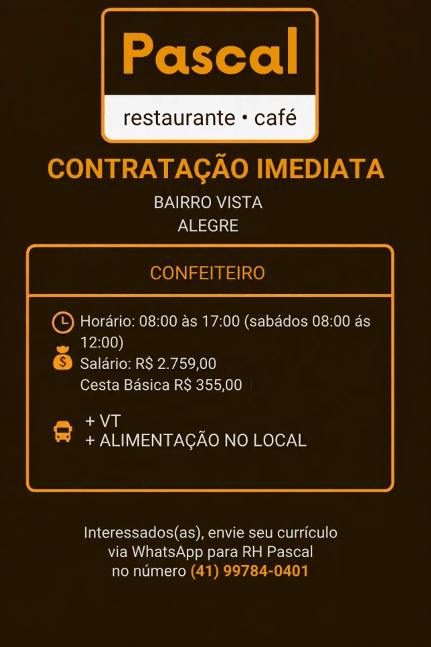VAGA DE CONFEITEIRO (A)