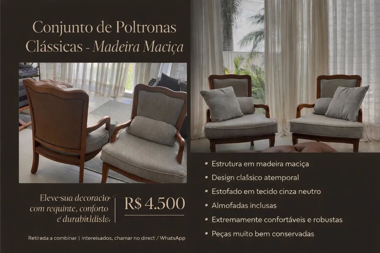 Vende-se Conjunto de Poltronas Clássicas - Madeira Maciça