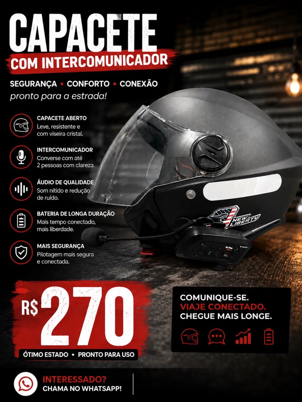 Capacete com intercomunicador 