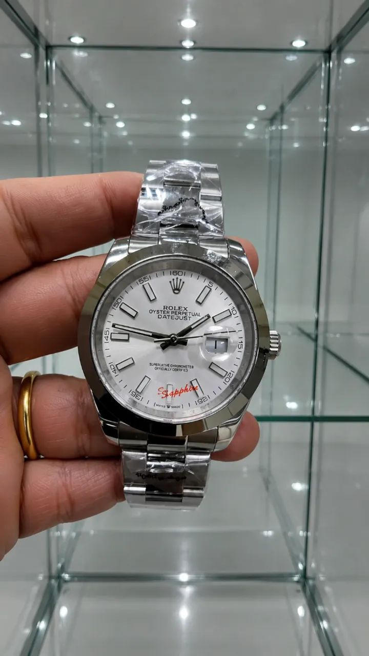 Relógio ROLEX DATEJUST AUTOMÁTICO MOSTRADOR BRANCO 41MM - Foto 5