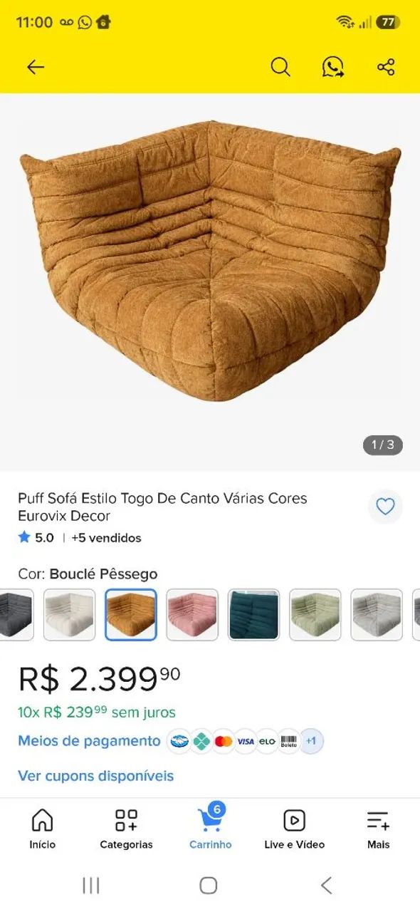 Sofá estilo Togo de canto - Foto 2
