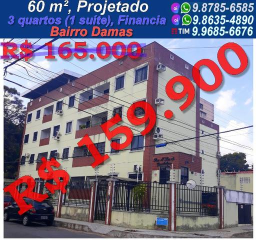 Apartamento bairro Damas projetado, 3 quartos (1 suíte), Financia pela Caixa