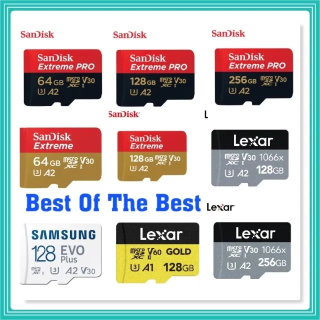 Cartoes De Memórias Micro CD SanDisk 64gb,128gb,256gb, Samsung E Lexar 128GB, 256GB