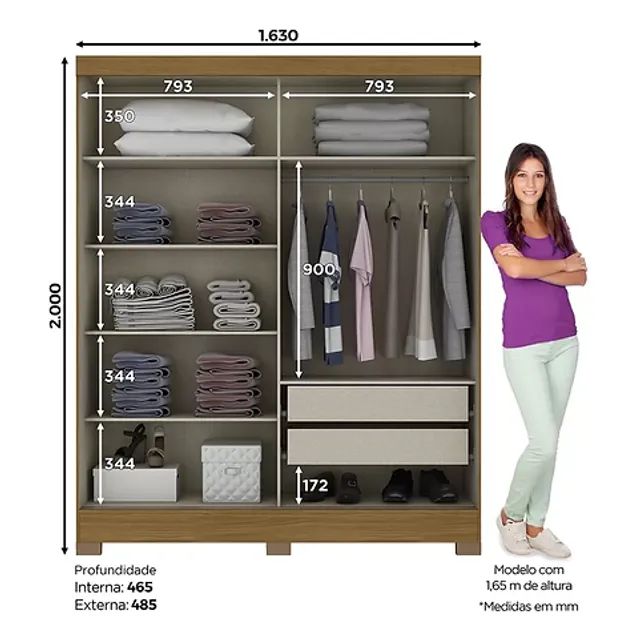 Guarda-Roupa 2 Portas com Espelho B74 - Entrega/Montagem Grátis para Fortaleza - Foto 2