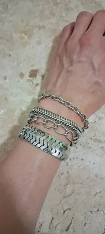 Pulseira feminina aço inox 18cm - Foto 4