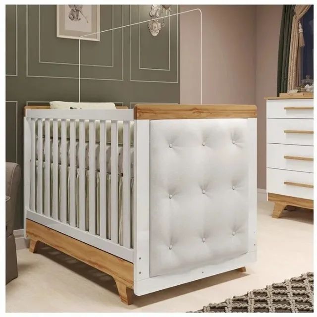 Berço Cama Americano Retrô 100% MDF, Com Captone - Peroba