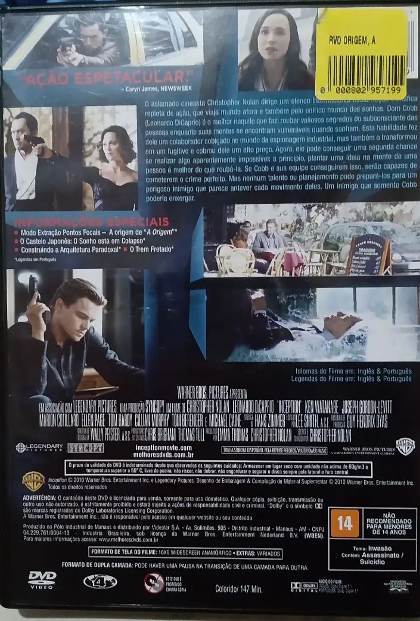 DVD Inception - A Origem Leonardo DiCaprio, ORIGINAL, DUBLADO e em perfeito estado - Foto 5