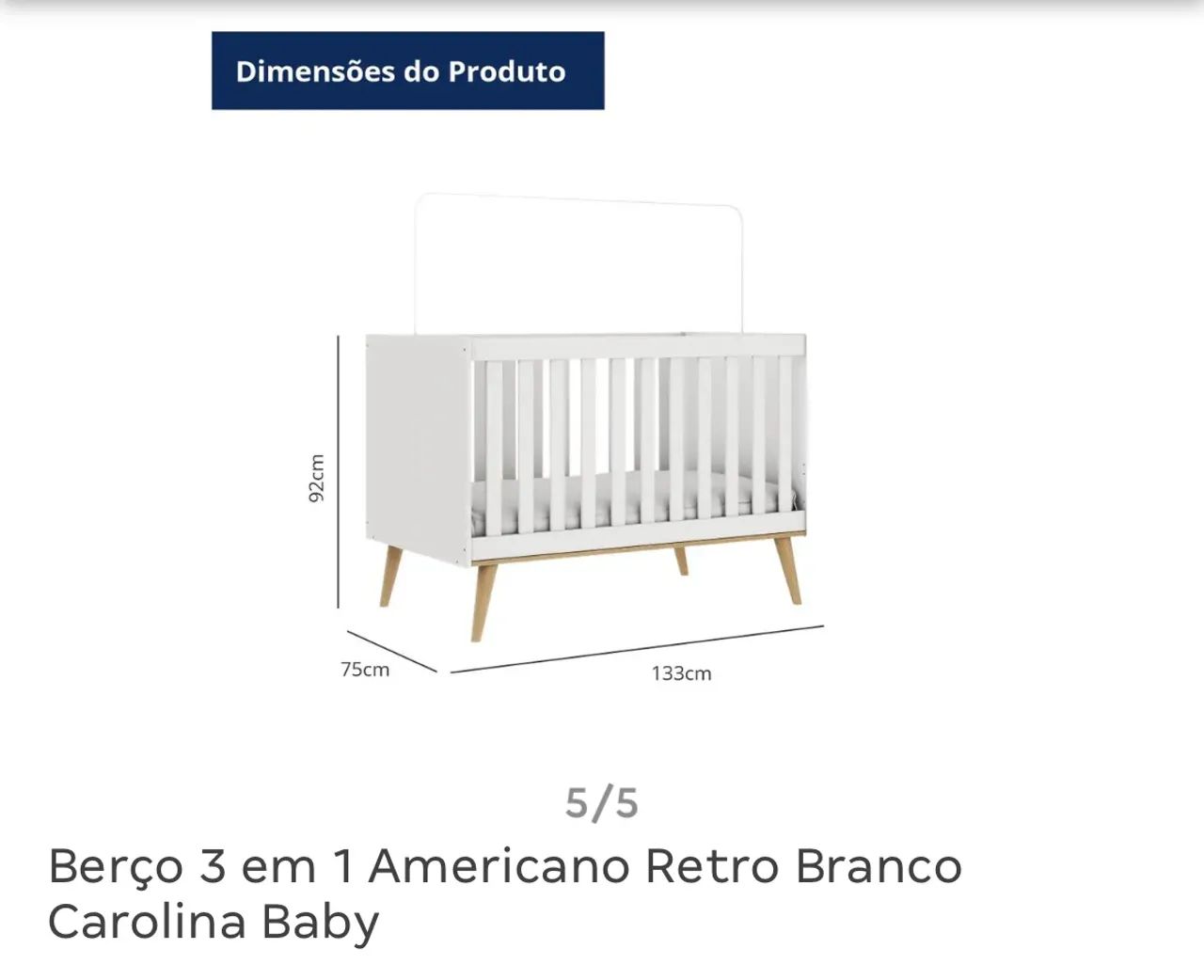Berço 3 em 1 Americano Retro Branco Carolina Baby - Foto 5
