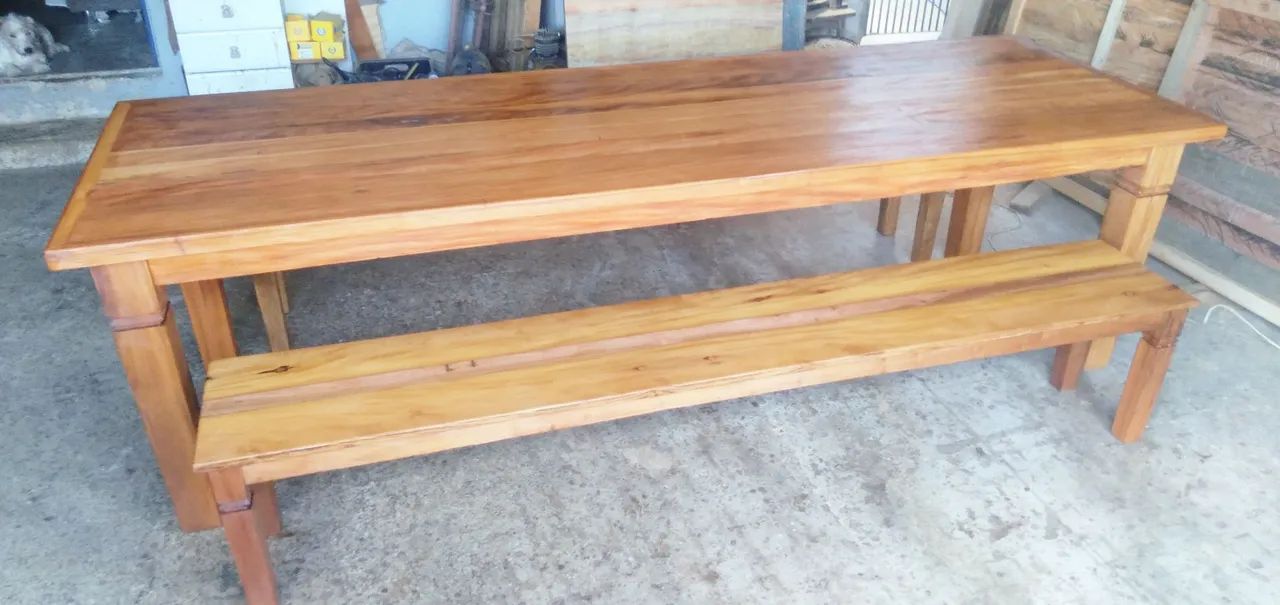 Mesa com bancos 10 lugares 270x90 peroba rosa - Foto 2