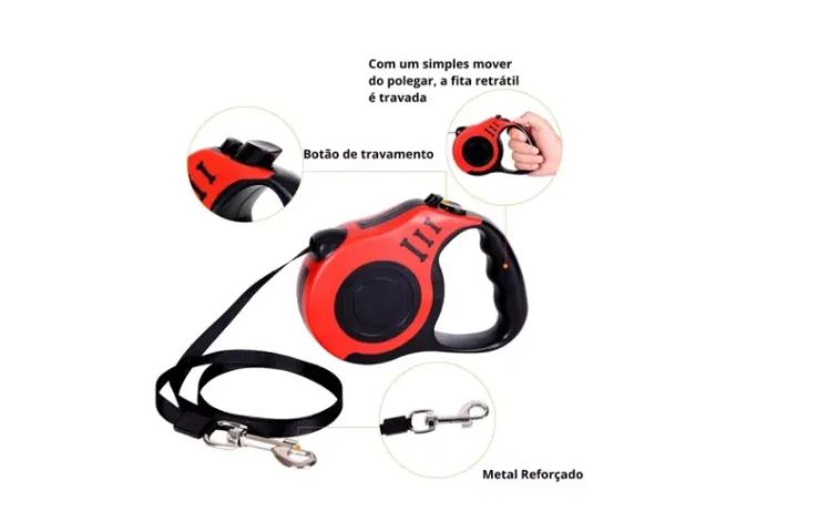 Coleira Guia Retrátil Pet Cachorros Gatos - Foto 4