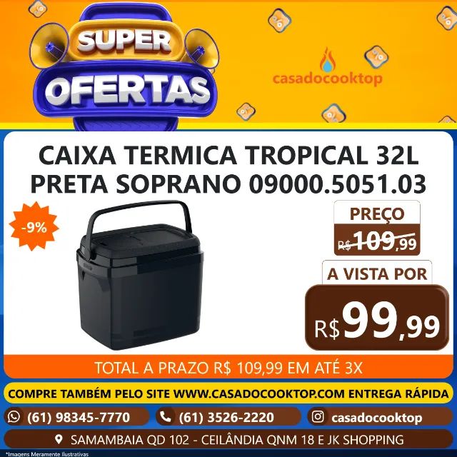 CAIXA TERMICA TROPICAL 32L PRETA SOPRANO 09000.5051.03 