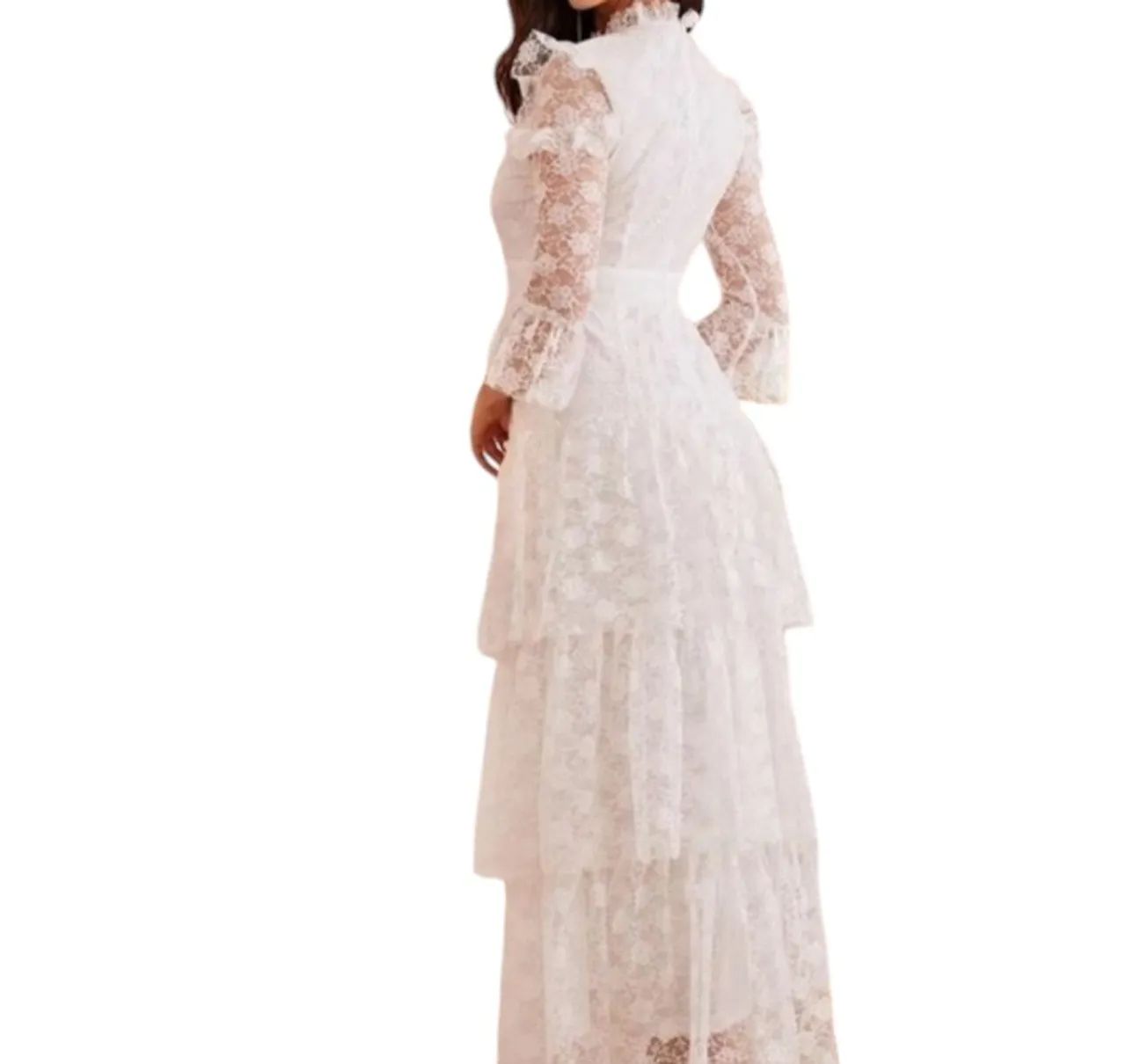 Vestido Branco Rendado Longo Elegante - Foto 2