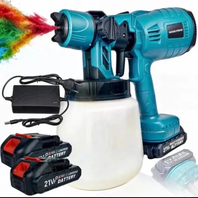 ?Pistola De Pintura Recarregável 2 Baterias 3 Bicos Profissional Pulverizador De Tinta 100