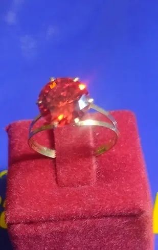 Anel Debutante Solitário Ouro 18 Kilates 2.5 Gramas Pedra Zircônia Laranja 10 mm Pedra Gra - Foto 3