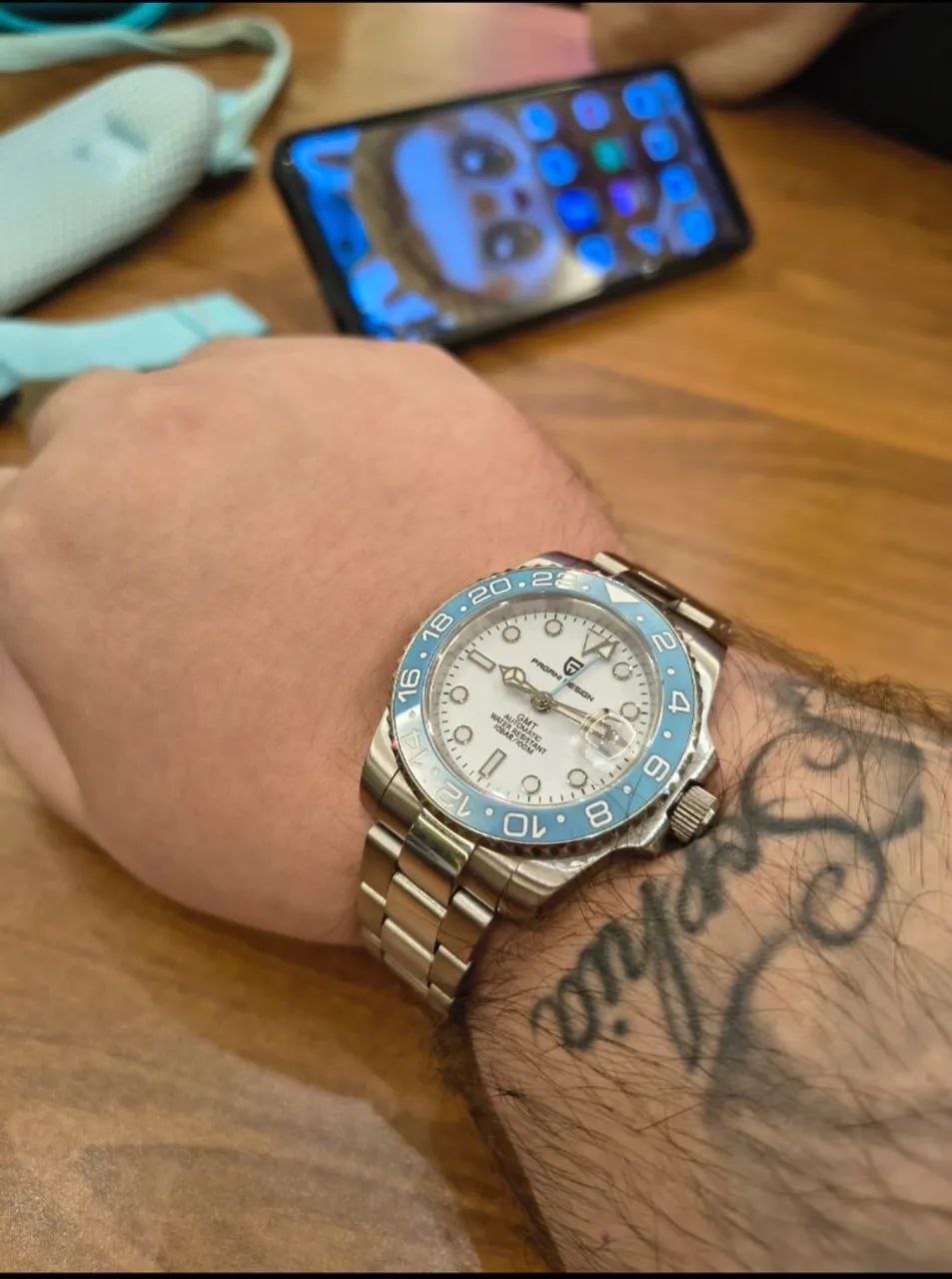 .Relógio Pagani Design automático original função GMT a prova d'água 100 metros 