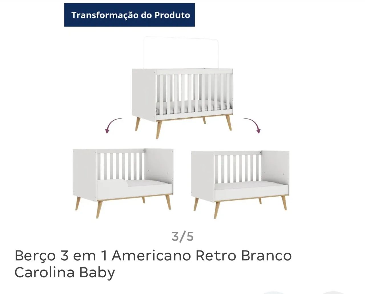 Berço 3 em 1 Americano Retro Branco Carolina Baby - Foto 3
