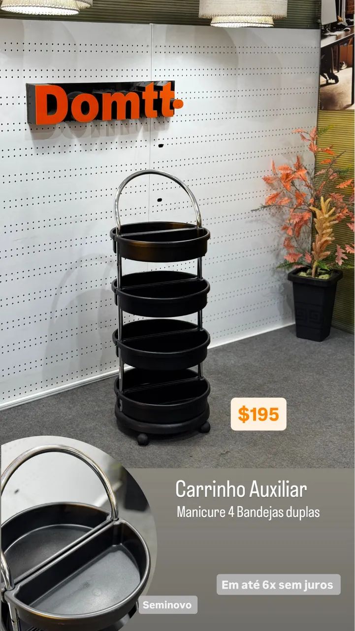 8 Carrinho Auxiliar Manicure Dompel 4 Bandeja 6x sem juros  - Foto 3