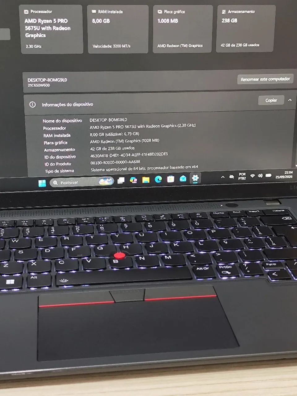 NOTEBOOK THINKPAD RYZEN 5/8GB RAM/256GB SSD - Foto 3