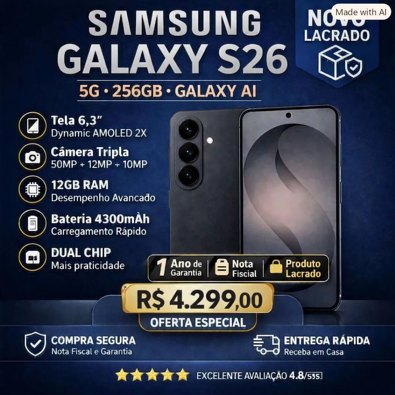Samsung Galaxy AI S26 256G 12GB RAM NOTA FISCAL 1 ANO GARANTIA