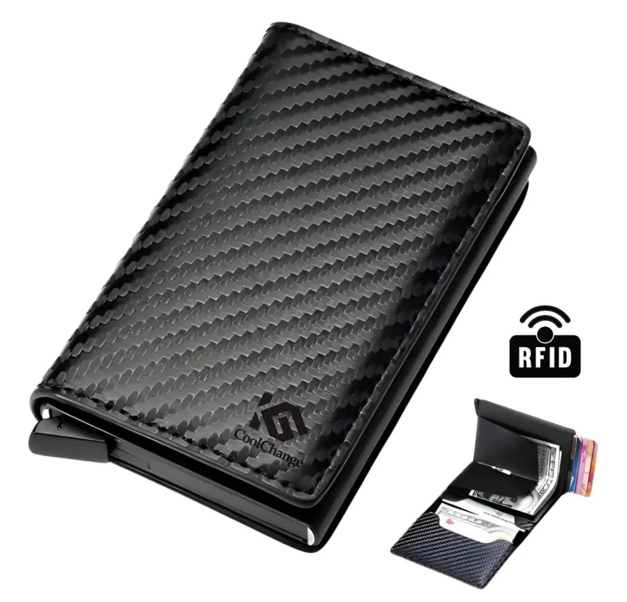 Carteira wallet proteção rfid fibra de carbono alumínio prata - Foto 4
