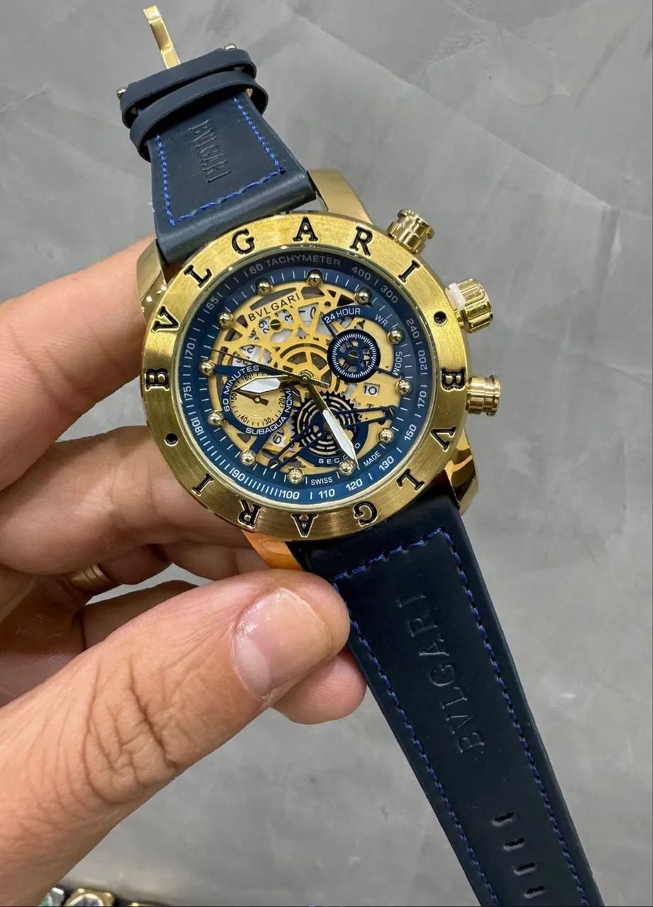 Relógio Blvgari skeleton pulseira de couro  - Foto 4