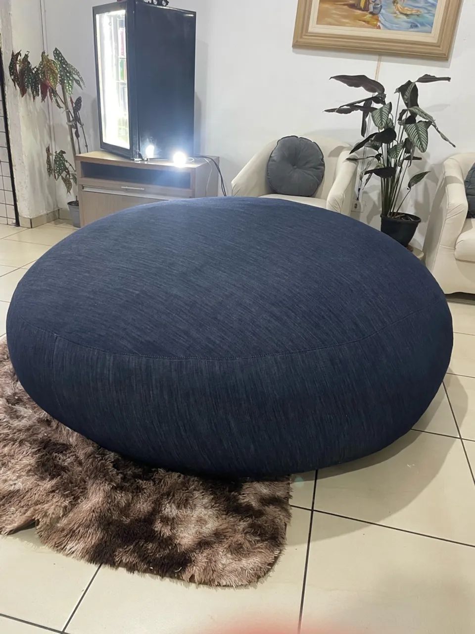 Puff Redondo Gigante Azul-Marinho 1,40m para Sala e Quarto - Foto 4