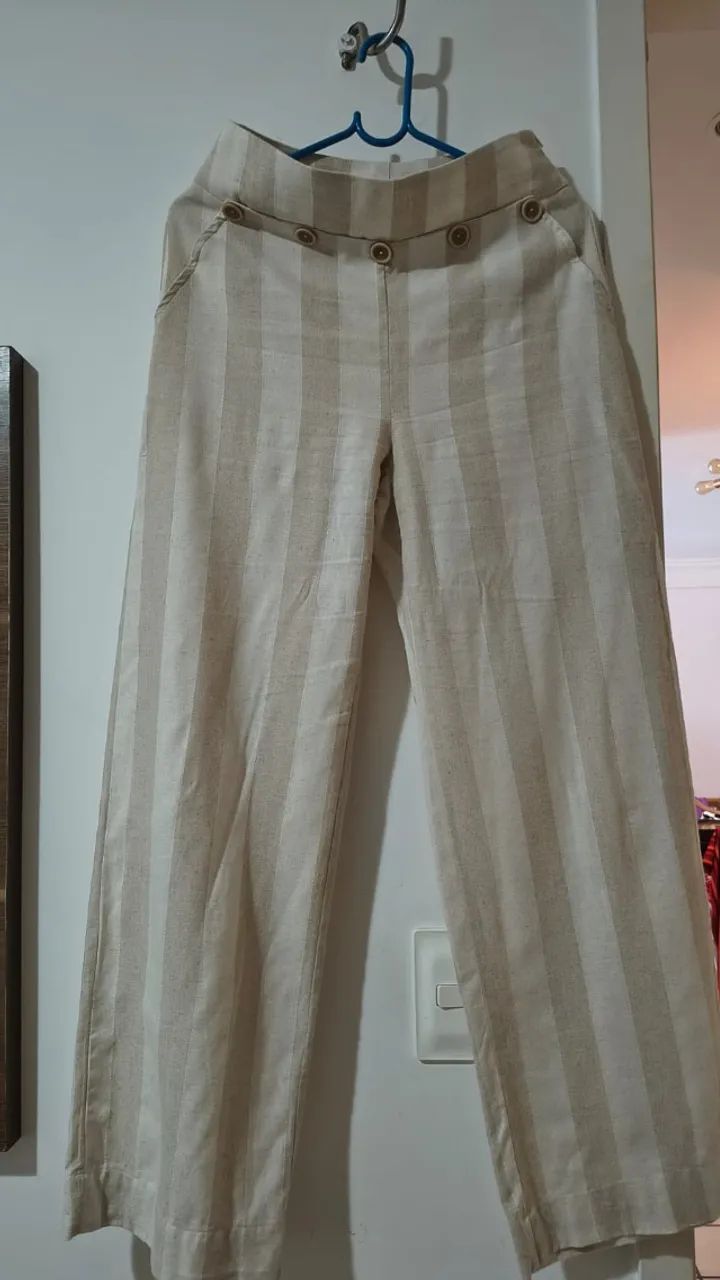 Calça tipo linho listrada tamanho 38