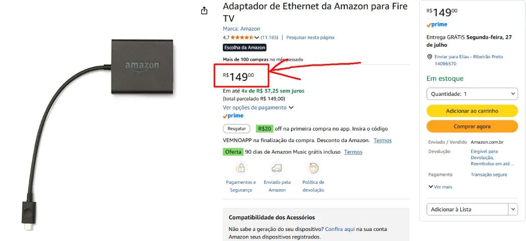 Amazon Fire Stick TV + Cabo Adaptador Ethernet - 2 por 1 - NOVO - Foto 6