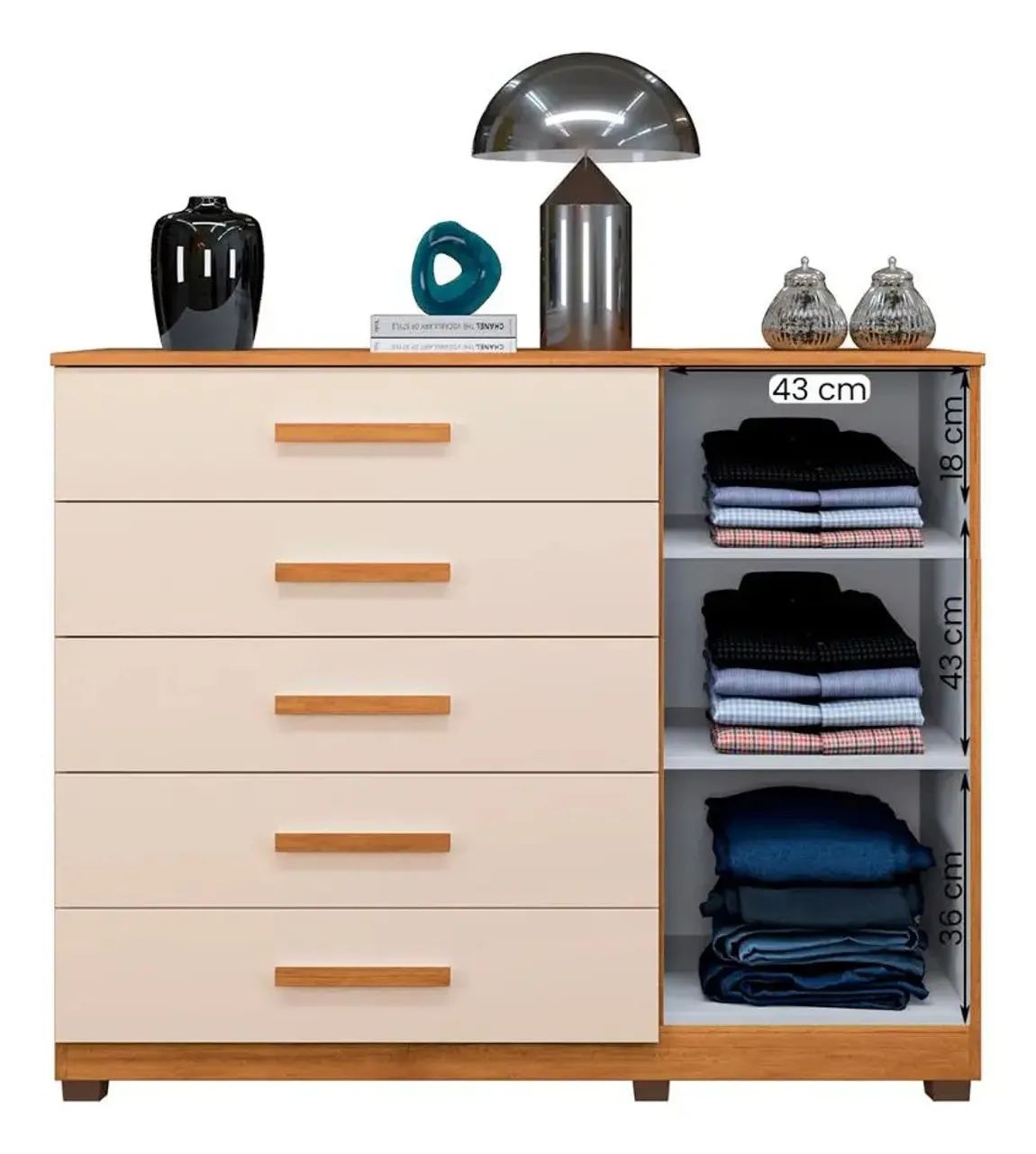 Comoda Paris Quarto Com 5 Gavetas E 1 Porta Ripada / pronta entrega  - Foto 2