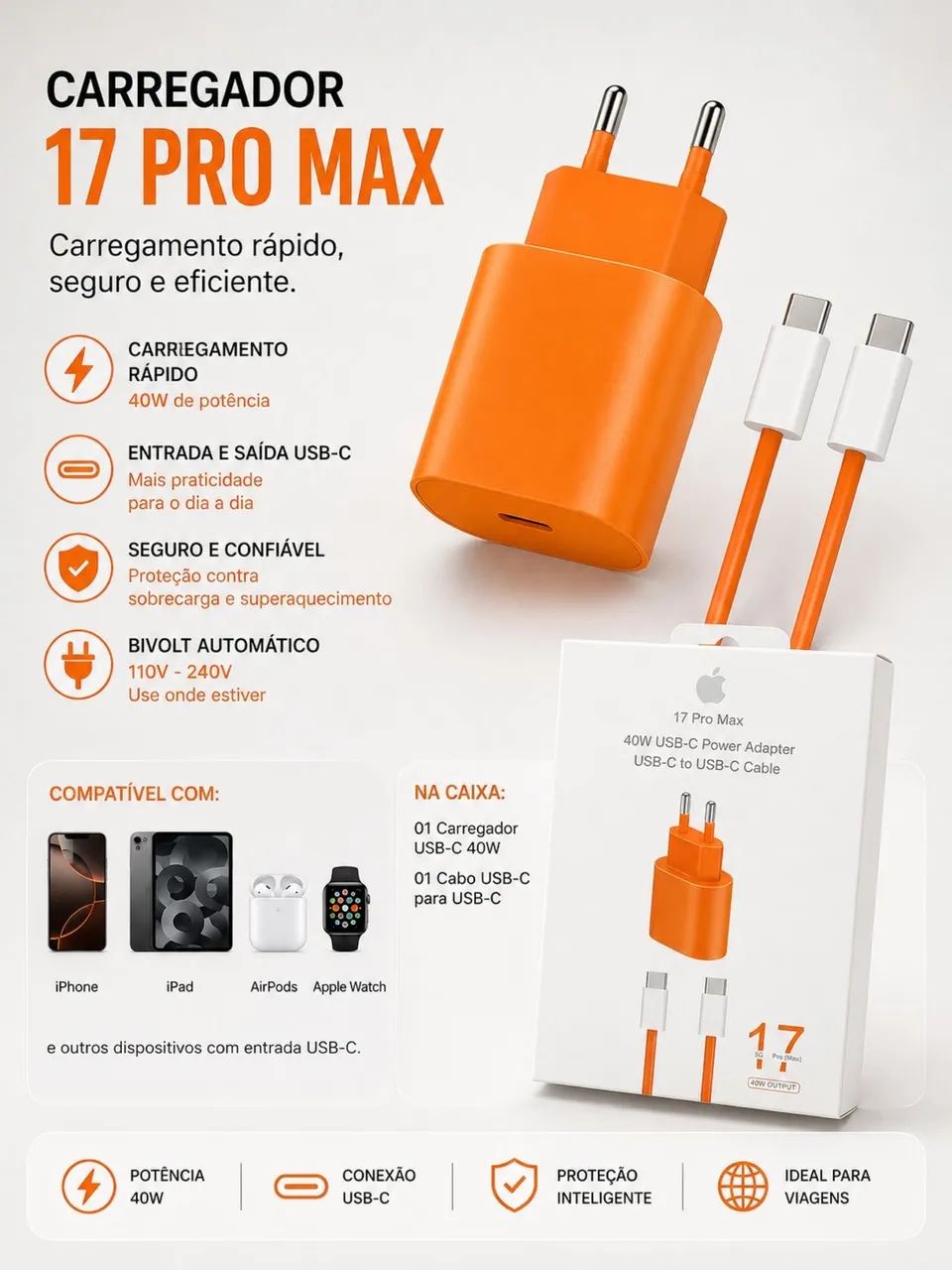 Carregador iphone 17 Pro Max - Foto 2