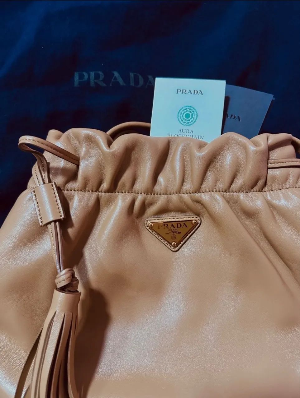 bolsa prada de couro caramelo  luxo importado da europa - Foto 4