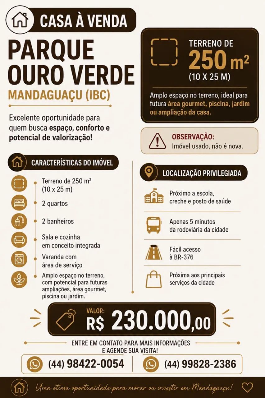 Vende-se casa Mandaguaçu Parque ouro verde IBC