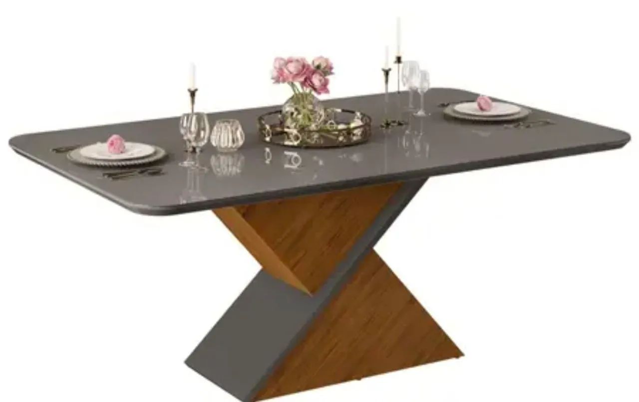 Mesa de jantar 6 cadeiras retangular cinza e lunar  - Foto 5