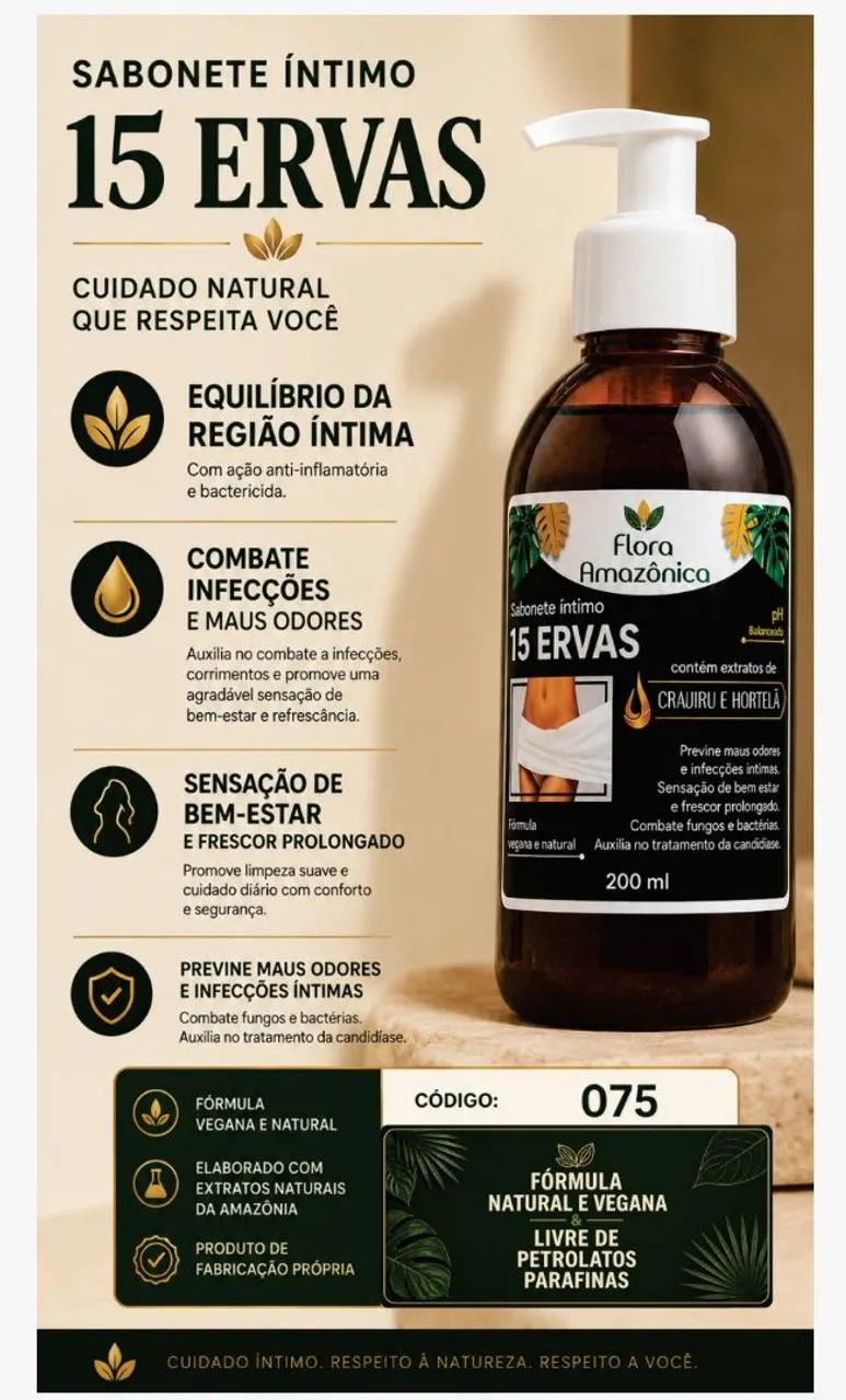 Sabonete íntimo 15 Ervas Natural e Vegano