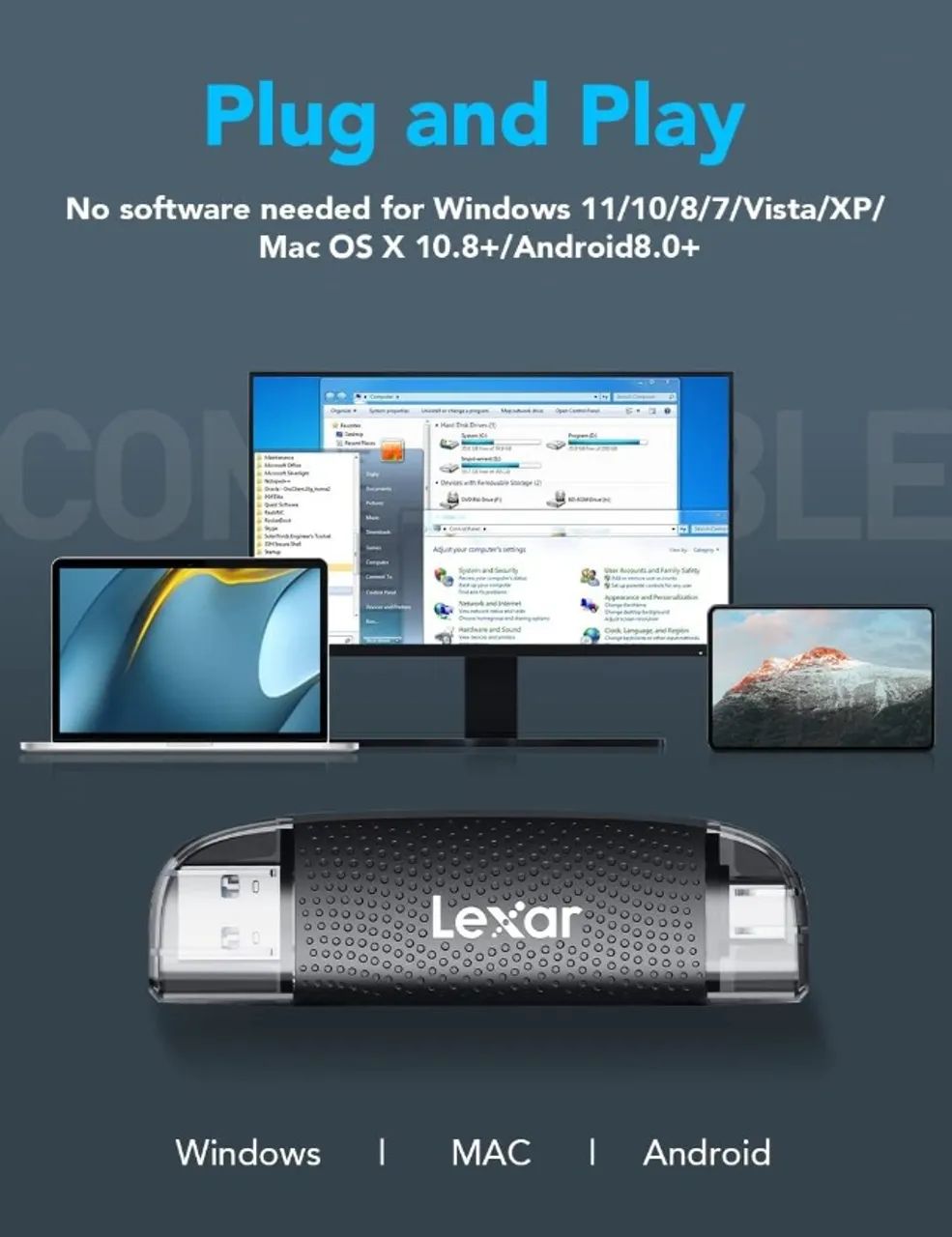 Leitor De Cartão SD E Micro SD Lexar RW310, USB 3.2 Gen 1,170 Mbps 2 Em 1 - Foto 5
