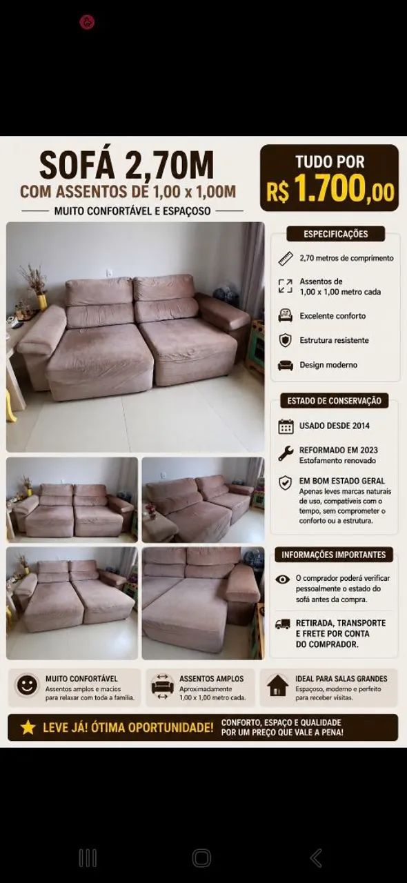 Sofá 2,70m Muito Confortável