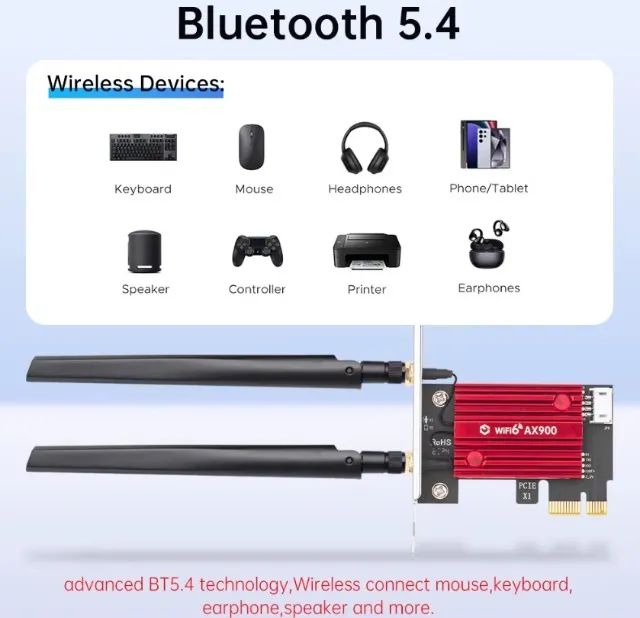 Placa de rede WiFi6 PCIe 2.4g/5ghz + Bluetooth 5.4 p/PC. Entrega Gratis - Foto 2