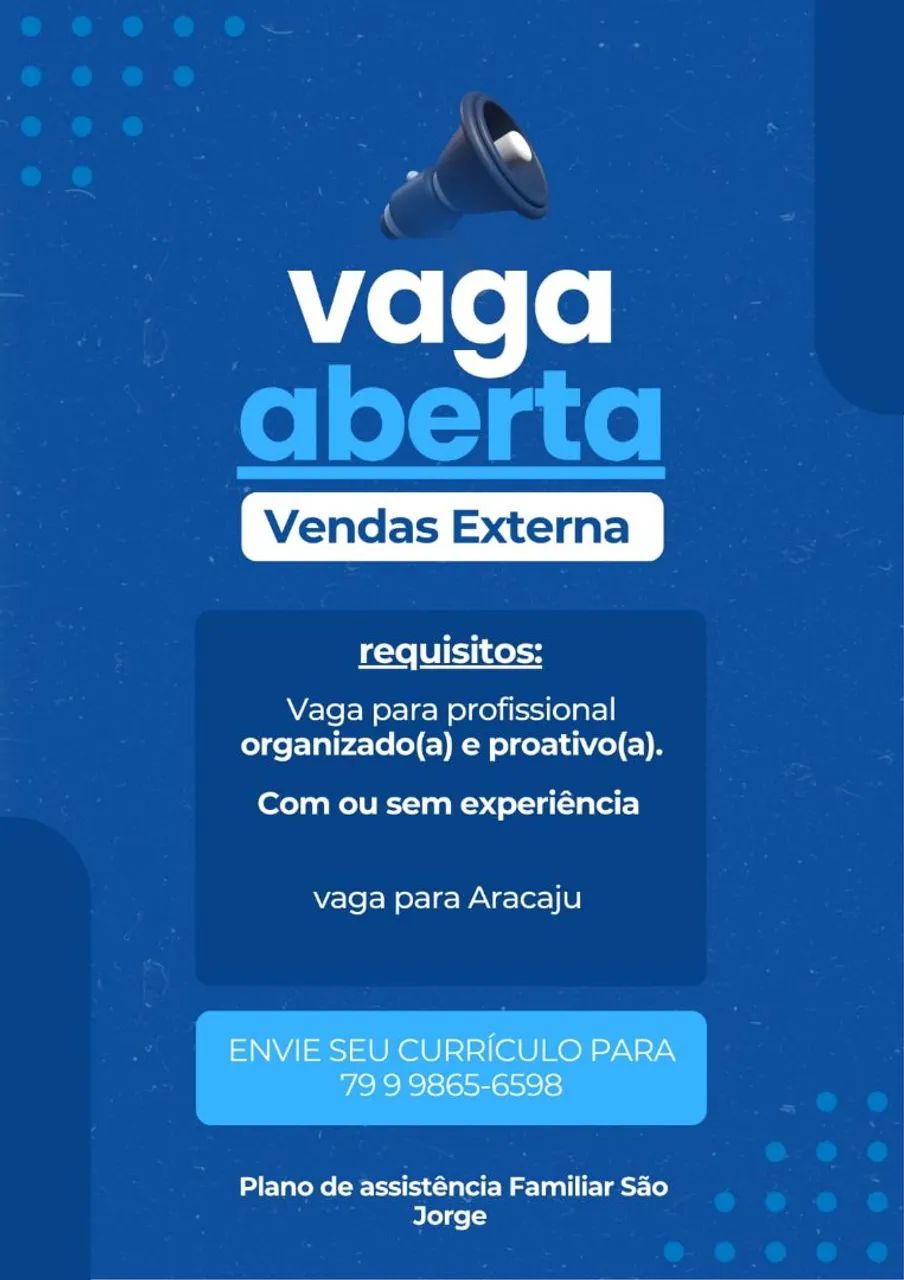 VAGA DE VENDENDOR EXTERNO COM CARTEIRA ASSINADA