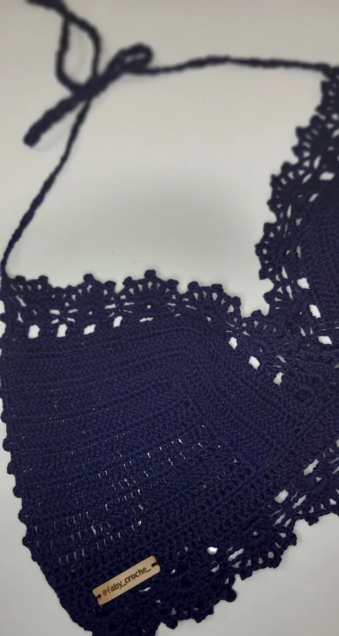 Top de Crochê Azul Marinho com Detalhes Romântico - Foto 4