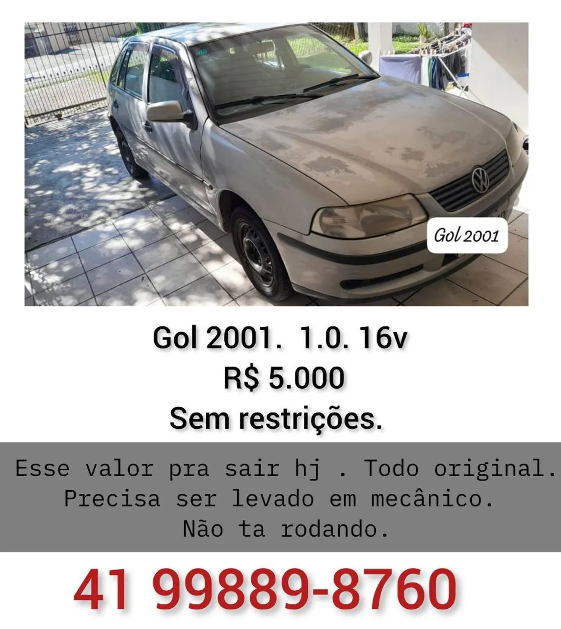 Volkswagen Gol Geração III Plus 1.0 MI 16V Gasolina Mec. 2P 2001