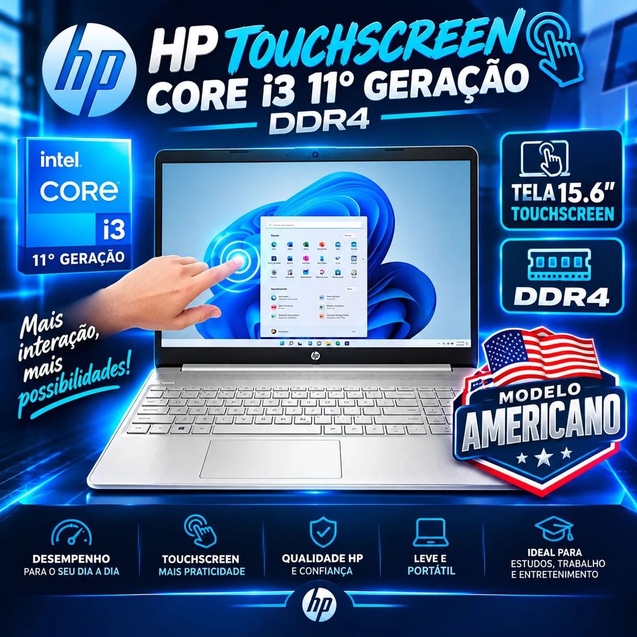 Notebook HP Touchscreen Core i3 11° Ger (A pronta entrega
