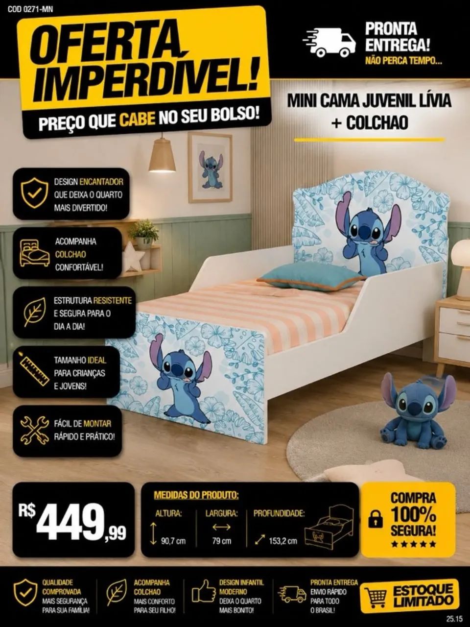 Mini cama + colchão (Pague na entrega)