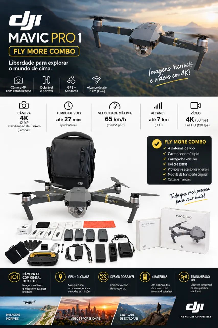 Drone DJI Mavic Pro 4K - Fly More Combo - Baterias Novas - Foto 2