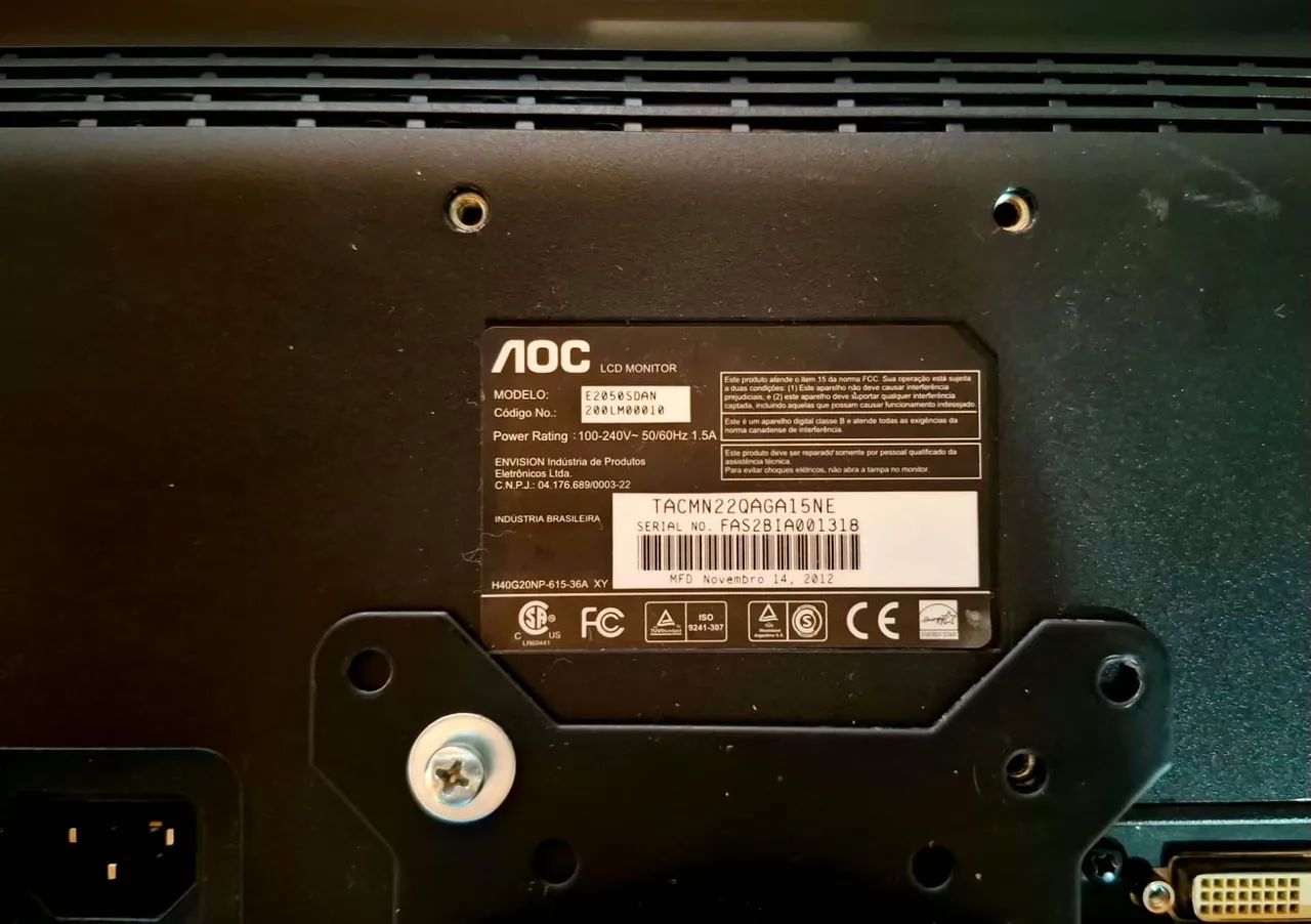 Monitor AOC E2050SDAN 20" VGA DVI + Suporte VESA - Foto 4