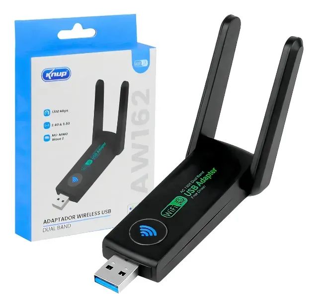 Mini Adaptador Wireless Wi-fi Dual Band 2,4g 5g 1300mbps Usb Knup KP-AW162