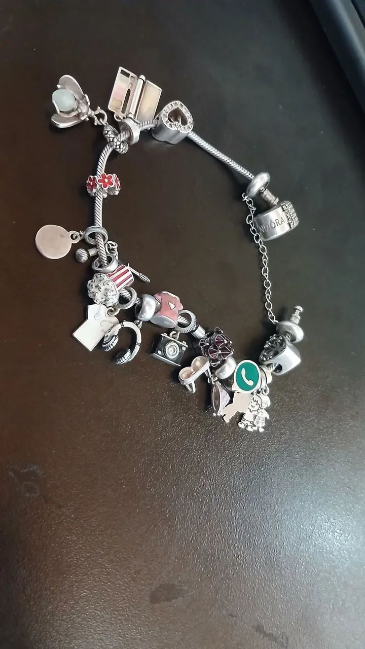 pulseira pandora completa prata - 19 itens